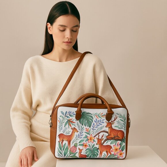 Printed Leather Buisness Top Handle Crossbody Bag for Women for Work, Daily Use - Picture 2 of 10